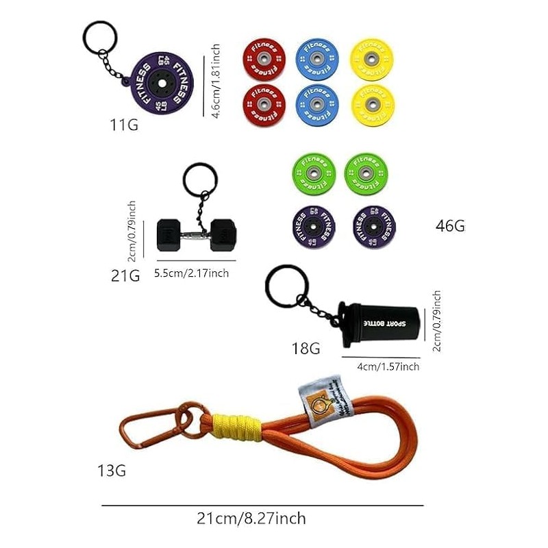 Gym Dumbbell & Weights Keychain, Creative Kettlebell Barbell Fitness Keychain