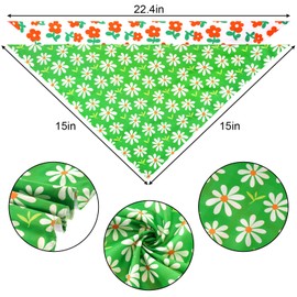 Sucrain 2PCS Spring Dog Bandana, Double-Sided Printing Yellow Green Daisy Plaid Adjustable Triangle Holiday Scarf Reversible Handkerchief Puppy Cat Pet (Yellow, Small)