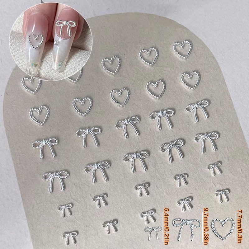 ネイルパーツ リボン ハート 120個セット 3D 立体 可愛い 蝶結び ハート型 メタル