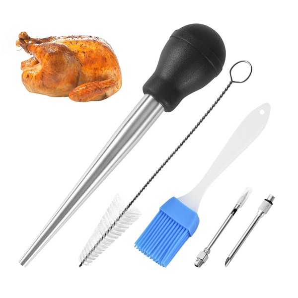 Lam-lord Turkey Baster Set, Stainless Steel Turkey Baster Syringe Meat Marinade Injector Needle with Cleaning Brush and 2 Marinade Needles for Kitchen Cooking