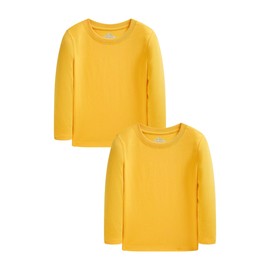 Family Feeling Little Kids' 2-Pack Cotton Long Sleeve Shirts Solid Yellow Boys Girls T-Shirts Size 6-7 Years