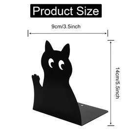 Cute Black Cat Bookends Metal Cat Book Ends Kids Bookends Office Journal Holder Library Decoration Bookshelf Book Organizer for Christmas Birthday Back to School Student Gift (Black Raise Hand)