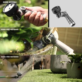 RESTMO 2-IN-1 Garden Hose Nozzle, Heavy Duty Metal Water Hose Nozzle with 4 Spray Patterns, Magic Twist and Thumb Flow Control, Ideal for Watering Plants & Lawns, Washing Cars & Pets, Black