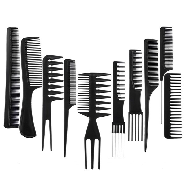 Ouiifan 10 Piece Barber Styling Brush Set, Salon Comb Set, Hair Care Comb, Tony Comb, Professional Styling Brush, Tail Comb, Anti-Static, Barber Shop and Home Use, Hair Comb, Hair Cutting Comb, Unisex (10 Black)