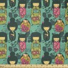 Lunarable Japanese Fabric by The Yard, Traditional Kokeshi Dolls in