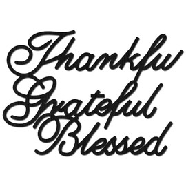 CREATCABIN Thankful Grateful Blessed Wall Decor Thankful Wood Sign Words Thanksgiving Gift Black Wall Art Cutout for Indoor Outdoor Home Living Room Entry Way Decorations 11.81 x 9.84 Inch