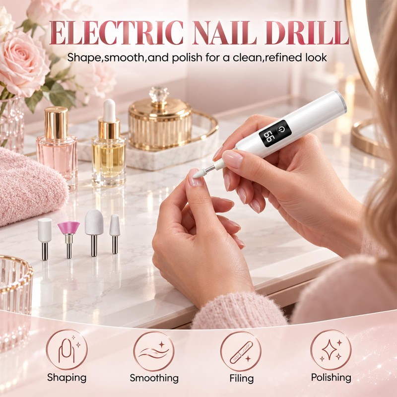 Electric Nail Drill,Cordless Nail Drill with LED Light,USB-C Charging,1PC