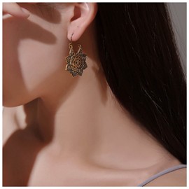 Inilbran Boho Ethnic Mandala Earrings Tribal Hollow Flower Earrings Vintage Gold Floral Hoop Earrings Gypsy Brass Flower Dangle Earrings Jewellery for Women and Girls, Brass