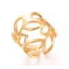 LZD 304 Stainless Steel Finger Rings Wide Rings Leaf Gold