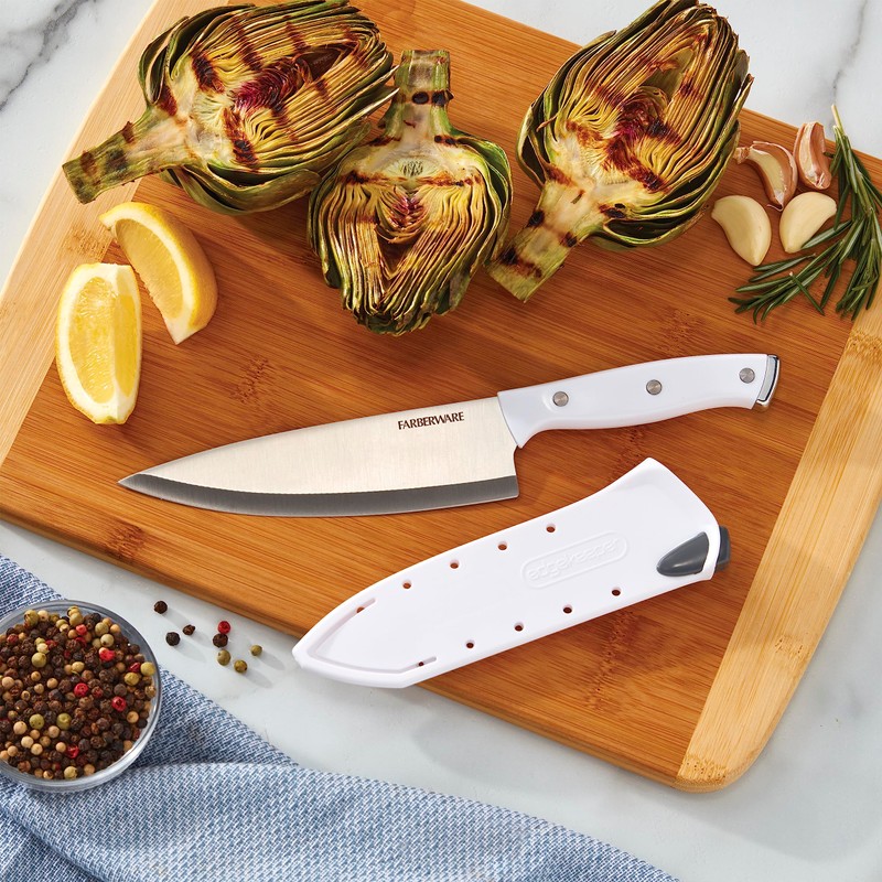 Farberware Edgekeeper Triple Riveted Chef Knife with Self-Sharpening Blade Cover,