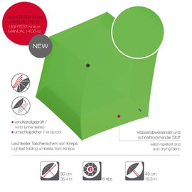 Knirps Ultra US.050 Slim Manual Pocket Umbrella - Ultra Light and Flat - Storm Proof - Windproof - 21 cm, Green, S