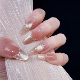 MISS MUMU Nail Tips, 24 Pieces, Long Nail Tips, Spring & Summer, Simple, Cute, Fashionable, Popular, Nail Seal, Bride Nails, Glossy False Nails, Coming of Age of Coming of Age Ceremonies, Weddings