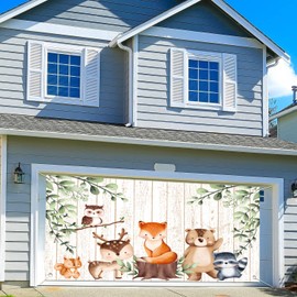 Woodland Baby Shower Garage Door Decorations,8X7ft Wild Jungle Animal Adventure Themegarage Door Decorations,Kids Birthday Baby Shoower Gender Reveal Darage Door Decor