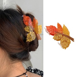 Fall Hair Clips Maple Leaf Hair Claw Clip Autumn Orange Yellow Leaves Design Strong Hold Hair Clamp Cute Fall Harvest Claw Clip Thanksgiving Hair Jaw Clip Hair Accessories for Women Thick Thin Hair