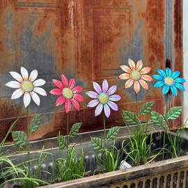 Nawbbzj 5Pcs Outdoor Metal Flowers for Outside - Decorative Garden Stakes with Sunflower Design, Spring Yard Art Decor for Lawn Porch Patio Fence | Metal Garden Decor Stakes.