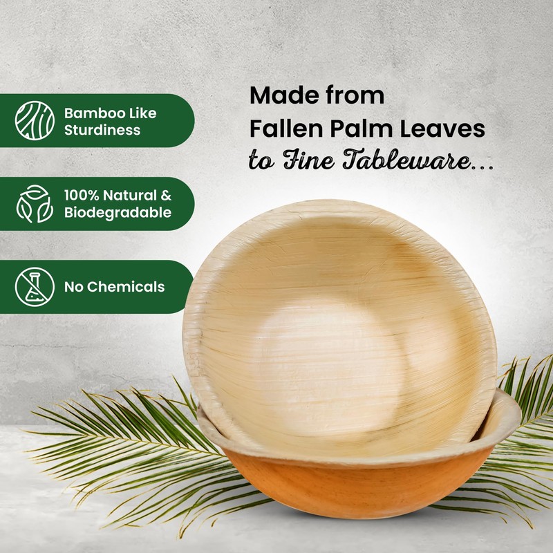 ECO Leaf 50 Disposable Palm Leaf Bowls 3”(9cm) Round Compostable