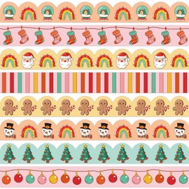 82Ft Groovy Christmas Bulletin Board Borders Xmas Tree Santa Snowman Gingerbread Man Rainbow Adhesive Trim Border for Christmas Winter Classroom Office Decor