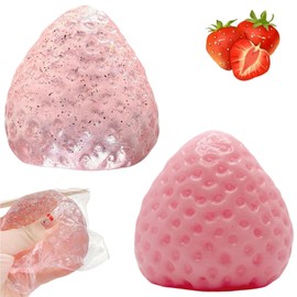 2 PCS Taba Squishy, Fufu Squishy, Soft Strawberry Squeeze Toys, Cute Stress Relieving Fidget Squeeze Toy for Kids and Adult, Fidget Toys Home Office Relaxing Birthday Relief Gift (Pink+Transparent) ﻿