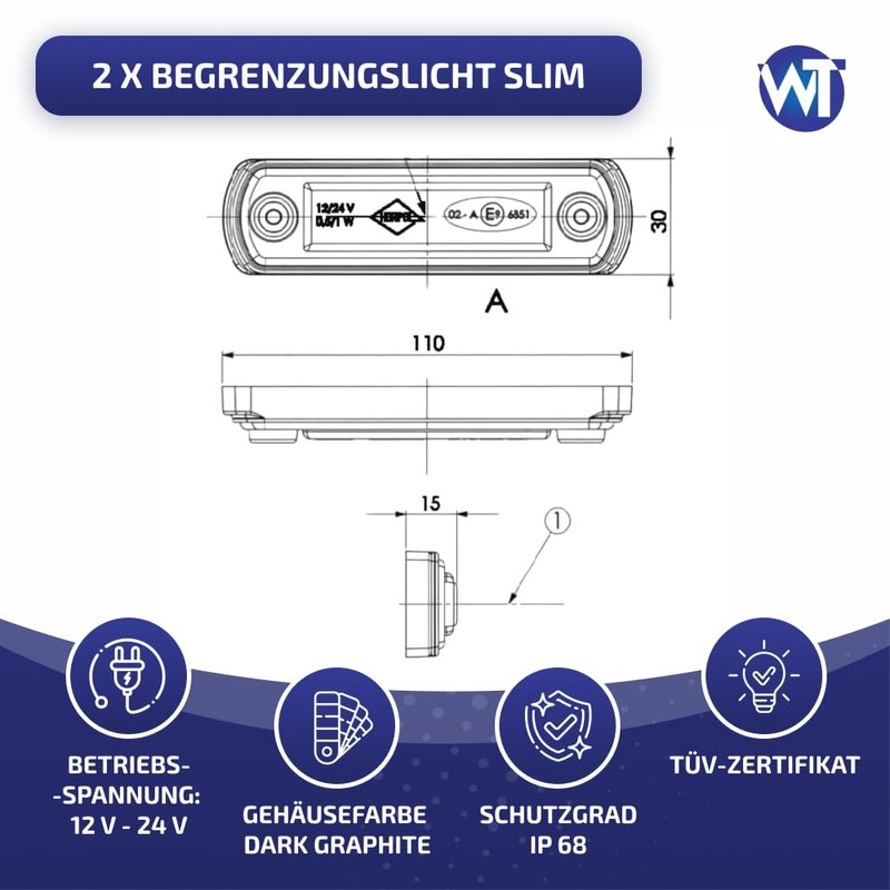 Web Truck Slim Marker Light, Marker Light, Dark Graphite, Economy
