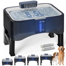 UPSKY 2.25Gal Elevated Dog Water Fountain, 4 Heights Adjustable Pet Fountain for All Dog Sizes, 304 Stainless Steel Tray Indoor Drinking Dispenser with Ultra-Quiet Pump & 2 Replacement Filters Blue
