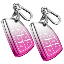 2Pack For Chevy Key Fob Cover With Keychain. TPU Soft Shell Full Protection.Compatible with 2021-2025 Silverado Sierra Tahoe GMC Yukon Suburban Denali (Gradient pink, 6-Buttons)