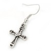 Burnt Silver Cross Drop Earrings - 35mm L