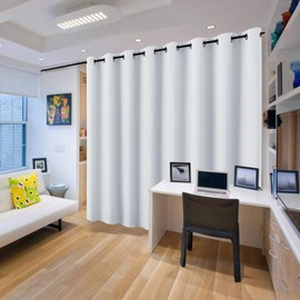 RYB HOME White Separation Room Divider Heavy Duty Share Space Decorative Gift Christmas, Partition Grommet Top Drape for Patio Sliding Door / Clinic / Hospital, W 15 x L 8 ft, Greyish White, 1 Panel