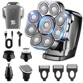 Head Shavers for Bald Men, 9D Detachable, Upgraded 5-in-1 Electric Razor for Men, Waterproof Wet/Dry Grooming Kit, LED Display Wireless Rechargeable Bald Head Shavers