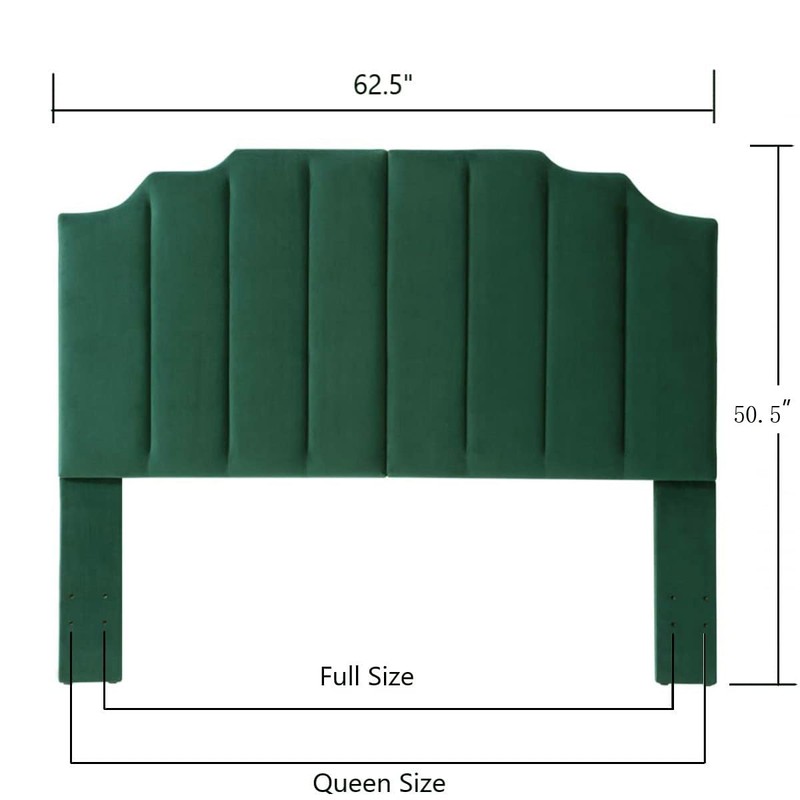 24KF Jade Velvet Tufted Queen Upholstered Headboard, Modern Vertical Channel