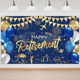 Mocsicka Retirement Party Decorations Blue and Gold Happy Retirement Banner Decorations for Men and Women Photo Booth Props (Blue Gold, 180x110cm)