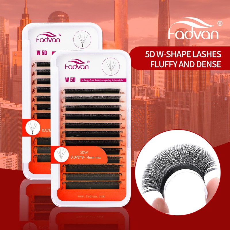 Fadvan Volume Eyelashes, 5D W 0.07C Curl, Mixed, 8-12 mm,