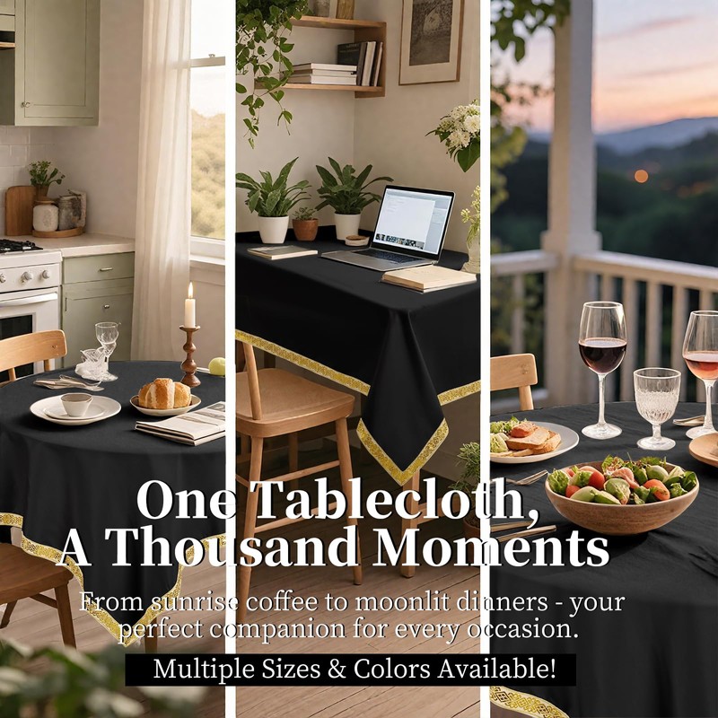 Teruntrue 2 Pack Black Tablecloths 153x260cm Polyester Rectangle Table Cloth
