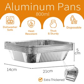 55 Pcs Aluminum Pans, 800ml Thickened Aluminium Foil Food Container with Lids - 55 Pans and 55 Cardboard Covers, for Baking, Meal Prep and Freezer, Takeout
