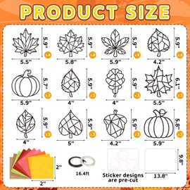 40 Pcs Fall Crafts for Kids Thanksgiving Leaves Pumpkins Paper Suncatchers DIY Kit Autumn Thanksgiving Activities Decorations Maple Leaf Craft Ornament Window Stained Glass Effect Art Supplies (Black)