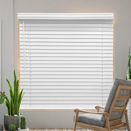 AIRLAJYID Cordless Faux Wood Blinds 26" W x 60" H, 2 Inch Slat Horizontal Windows Blinds with Crown Valance, Room Darkening Blinds, White Blinds for Home Interiors.
