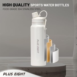 pluseight Sports Water Bottle, Insulated Water Bottle With Straw, Stainless Steel Water Bottle Wide Mouth for Sports, Gym or Office, BPA-Free Keep Cold 24H Hot 12H (White, 950 ml)
