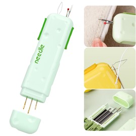 Upgraded 3-in-1 Automatic Needle Threader with Seam Ripper, Quilting Supplies Sewing Kit, Quick Sewing Machine Threader with Magnetic Needle Storage Box (Green)