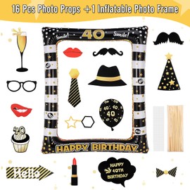 40th Birthday Photo Box Accessories 16 Pieces Photo Booth and 1 Piece Inflatable Photo Frame Photo Booth Birthday Decoration 30th Birthday Men Women