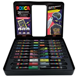 Uni-Ball 186832 - POSCA Marker Set, 20 Acrylic Pens in Case, Marker Set Groovy Colours, Tip PWE5M 1.8-2.5 mm