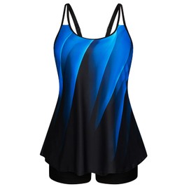 Hanna Nikole Tankini Swimsuits for Women Tummy Control Two Piece Bathing Suits Flowy Swim Tops with Boy Shorts Blue Ray US 20