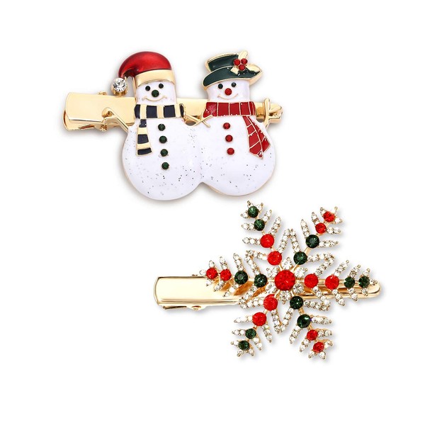 Christmas Hair Clips Xmas Colorful Rhinestone Snowflake Hairpin Crystal Enamel Snowman Duckbill Hair Barrettes Winter Snowflake Flower Hairgrips for Women Girl Thanksgiving Party Cosplay Decoration
