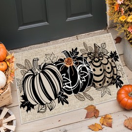 SEGXCFL Happy Fall Front Door Mat Outdoor Entrance Welcome Doormat Autumn Harvest Vintage Home Decorations Gifts for Housewarming Women (Harvest PumpkinBW)