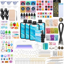 KISREL Kit de fabricación de joyas de resina UV, 400 g, resinas transparentes con luz y moldes, kits de resina para hacer joyas, kit de inicio de resina para llavero, clip para el cabello y arete