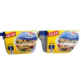 Reg (2) 3 Pack Sets Of Glad Lock 64 oz Clear Food Storage Container Large Deep Dish