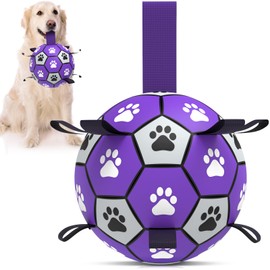 QDAN Dog Toys Soccer Ball with Straps - Durable Dog Balls for Large Dogs, Outdoor Dog Toys, Summer Dog Water Toy, Herding Ball, Puppy Dog Birthday Gifts (8 Inch)