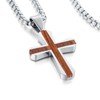 YIKOXI Wooden Cross Necklace for Men, Mahogany Ebony Titanium Steel