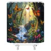 EVRCVAR Forest Waterfall Shower Curtain Butterfly Jungle Spring Nature Wonderland
