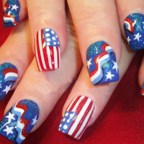 Tyuimhx 4th of July Press on Nails Short Square Fake