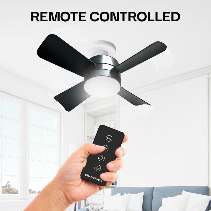 Bell+Howell Socket Breeze Deluxe, Small Ceiling Fan with LED Light