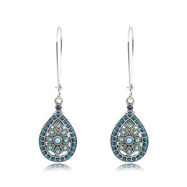 QLUYCKW Vintage Teardrop Earrings Bohemian Turquoise Colorful Rhinestone National Style Dangle Drop Earrings Summer Statement Jewelry Gift for Women (Blue)